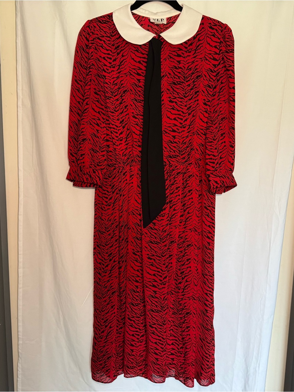 Vintage 80s VLP Petites ILGWU Union Made Tiger Stripe Secretary Midi Dress 10